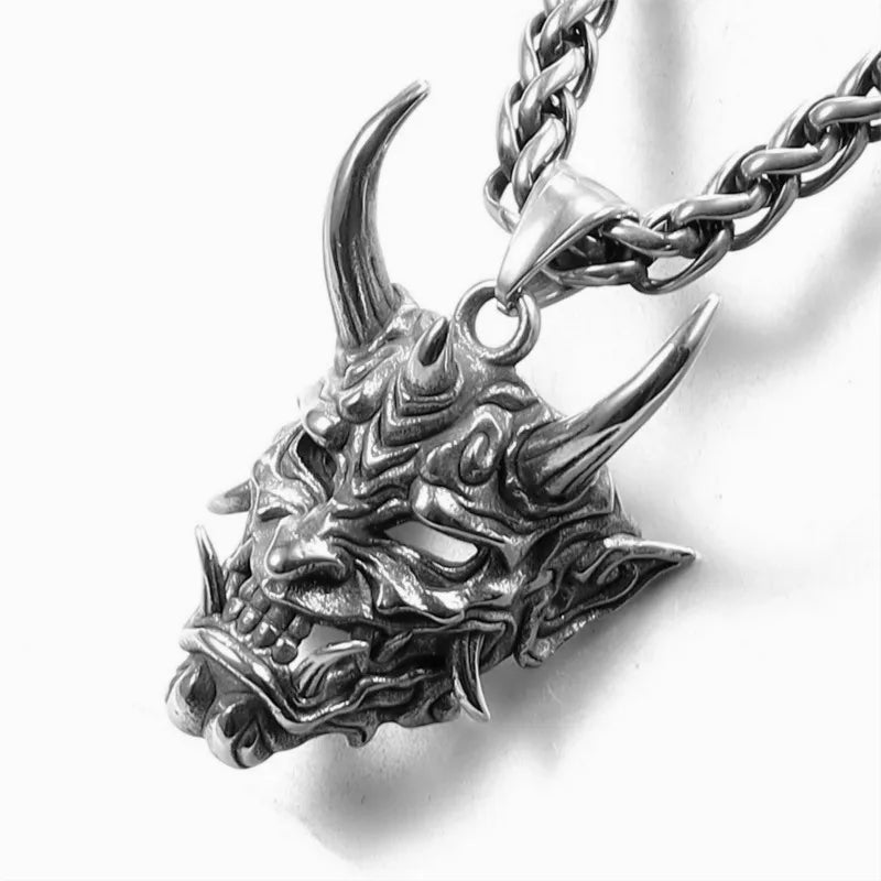Demon Fang Mask Pendant Necklace — Two-Tone Color