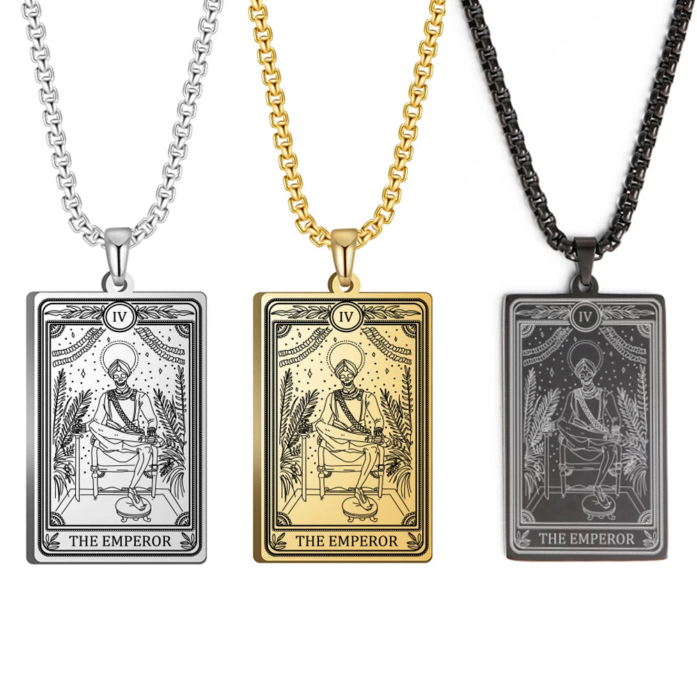 Dawapara Skeleton Tarot Necklace Amulet Marigold Tarot Card Major Arcana Necklaces Halloween Gift Stainless Steel