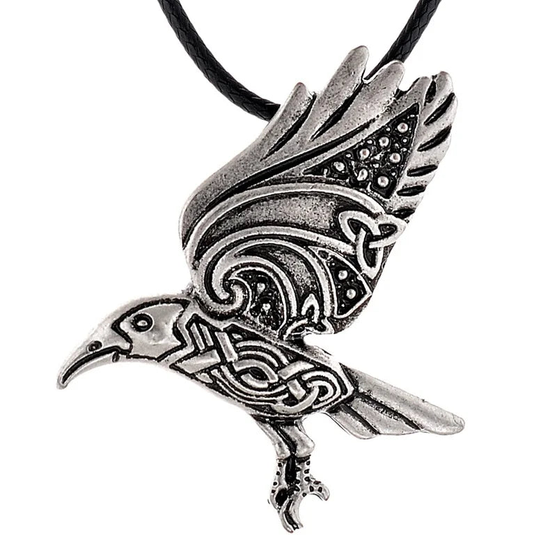 Vintage Nordic Viking Crow Totem Pendant Necklace for Men