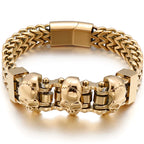 Gold Color Stainless Steel Chain Bracelet for Man Punk Gothic Skull Wristband With Magnetic Clasp Animal Head Homme