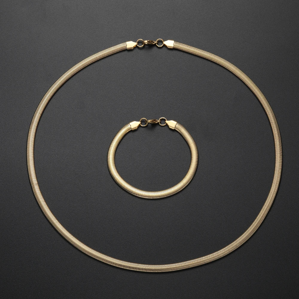 Fashion Jewelry Set 6MM 316L Stainless Steel Golden Black Snake Chain Necklace Bracelet Set For Men and Women Drop