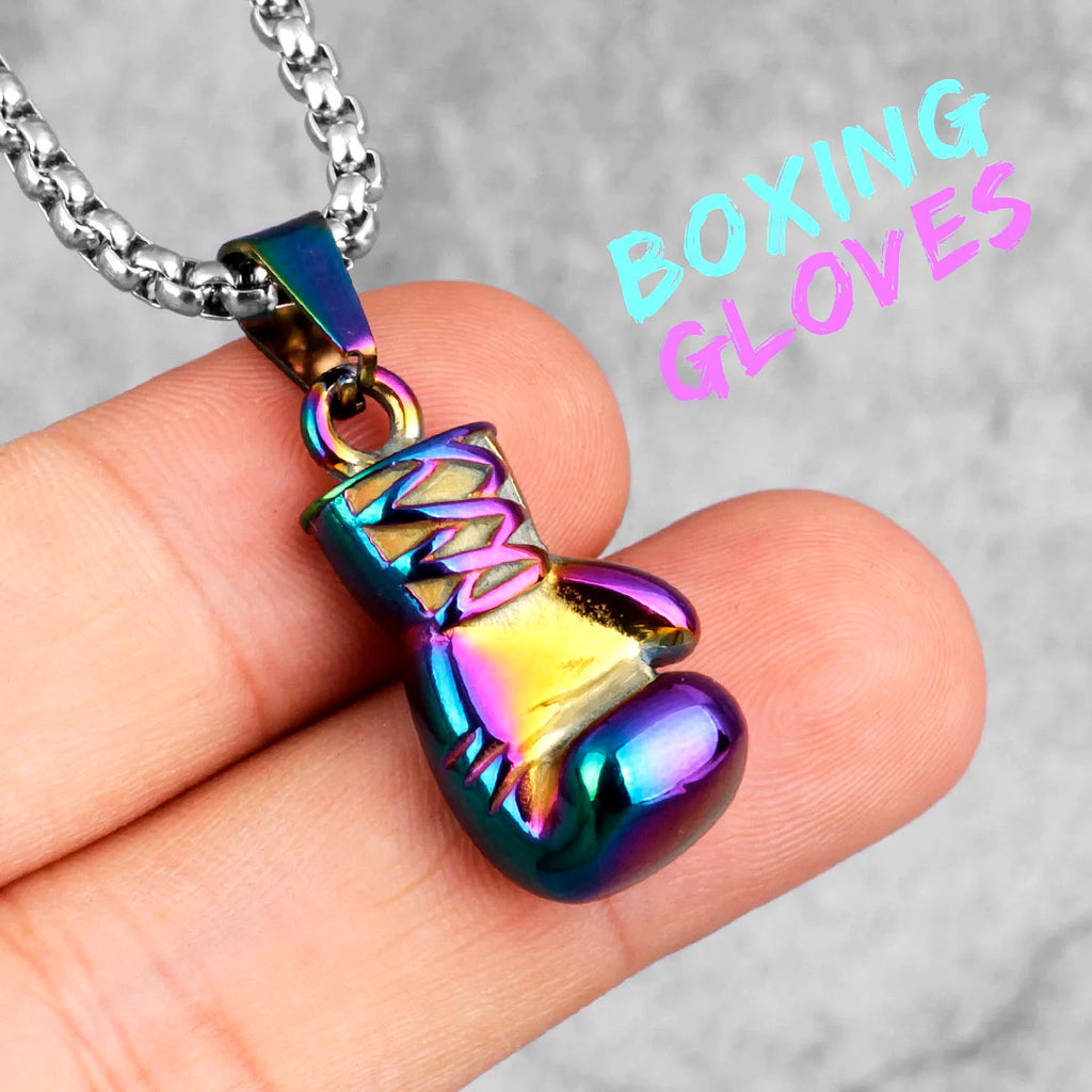 Fitness Gym Bodybuilding Boxing Gloves Stainless Steel Men Necklaces Pendants Chain for Boyfriend Male Jewelry Gift