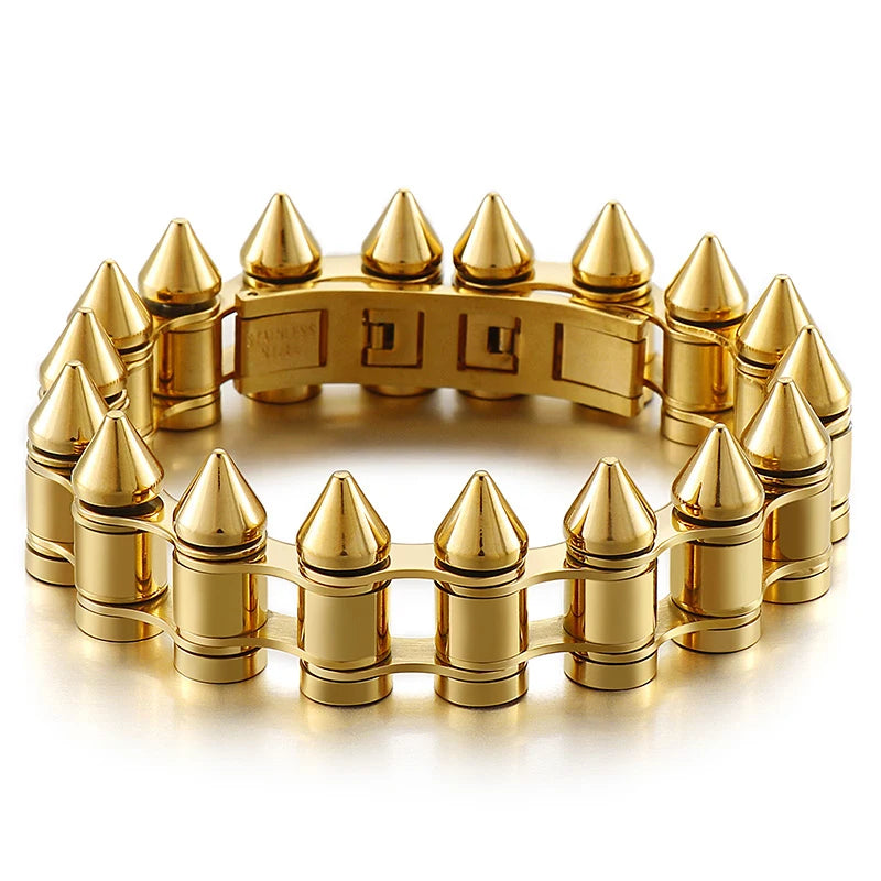 Masculine Bike Cycling Chain Man Bracelets of Heavy Sturdy Stainless Steel Black Gold Color Bullet Style Bracelet for