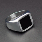 Square Signet Ring for Men — Wide Black-Tone Band