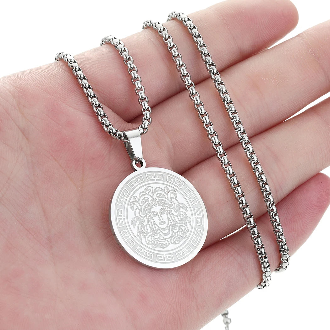 Chandler Medusa Necklace Greek Mythology Ancient Greek Symbol Medusa Pagan Dainty Charm Medusa Charm Stainless Steel