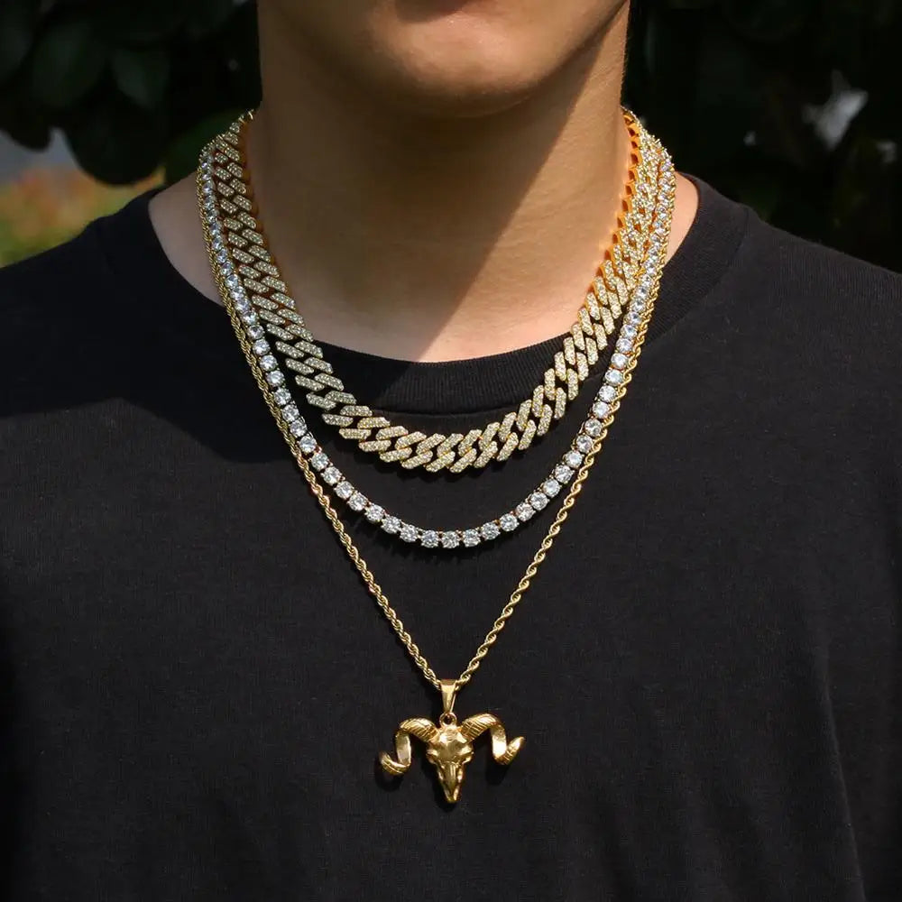 Hip Hop Titanium Steel Skull Goat Horn Pendants Necklaces for Men Rock Jewerly Drop Shipping
