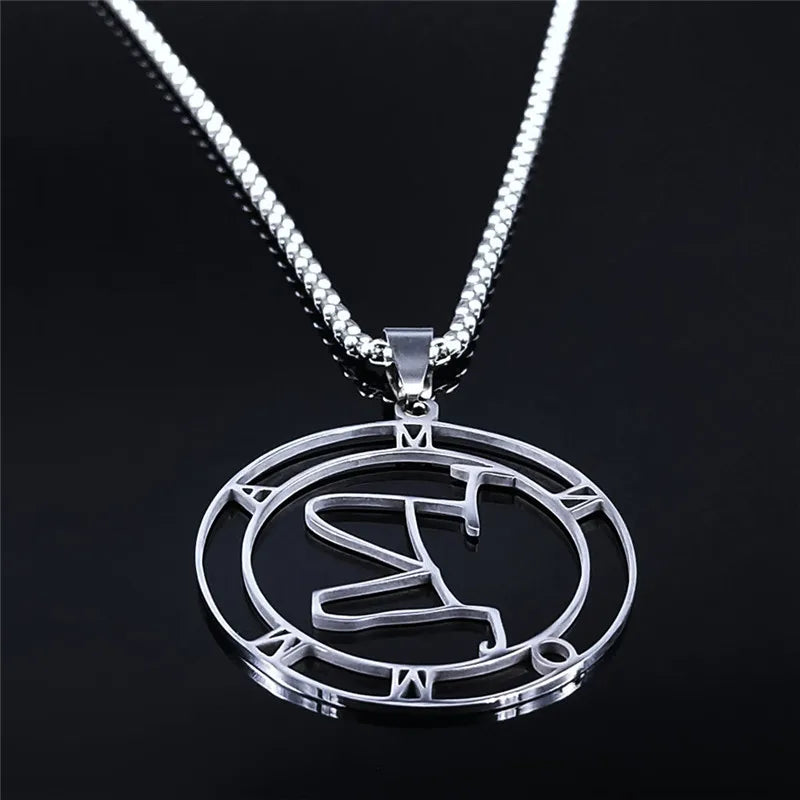 Mammon Silver Round Pendant Necklace — Stainless Steel