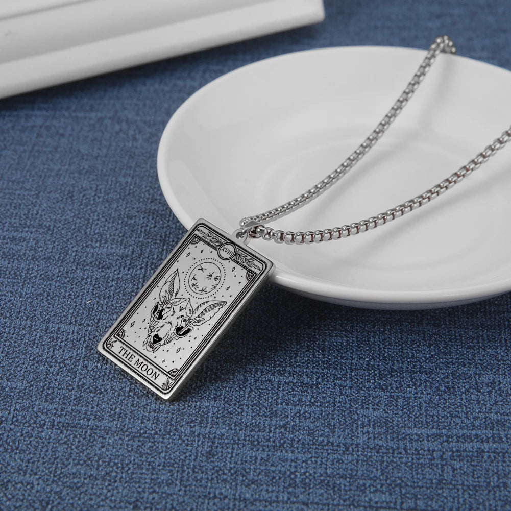 Dawapara Skeleton Tarot Necklace Amulet Marigold Tarot Card Major Arcana Necklaces Halloween Gift Stainless Steel