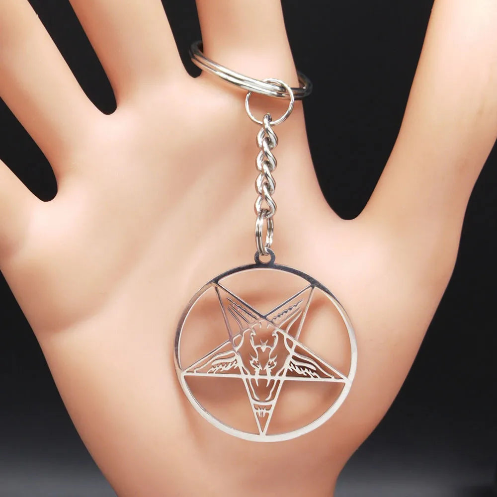 Baphomet Steel Ring Large Hollow Keychains Goat
