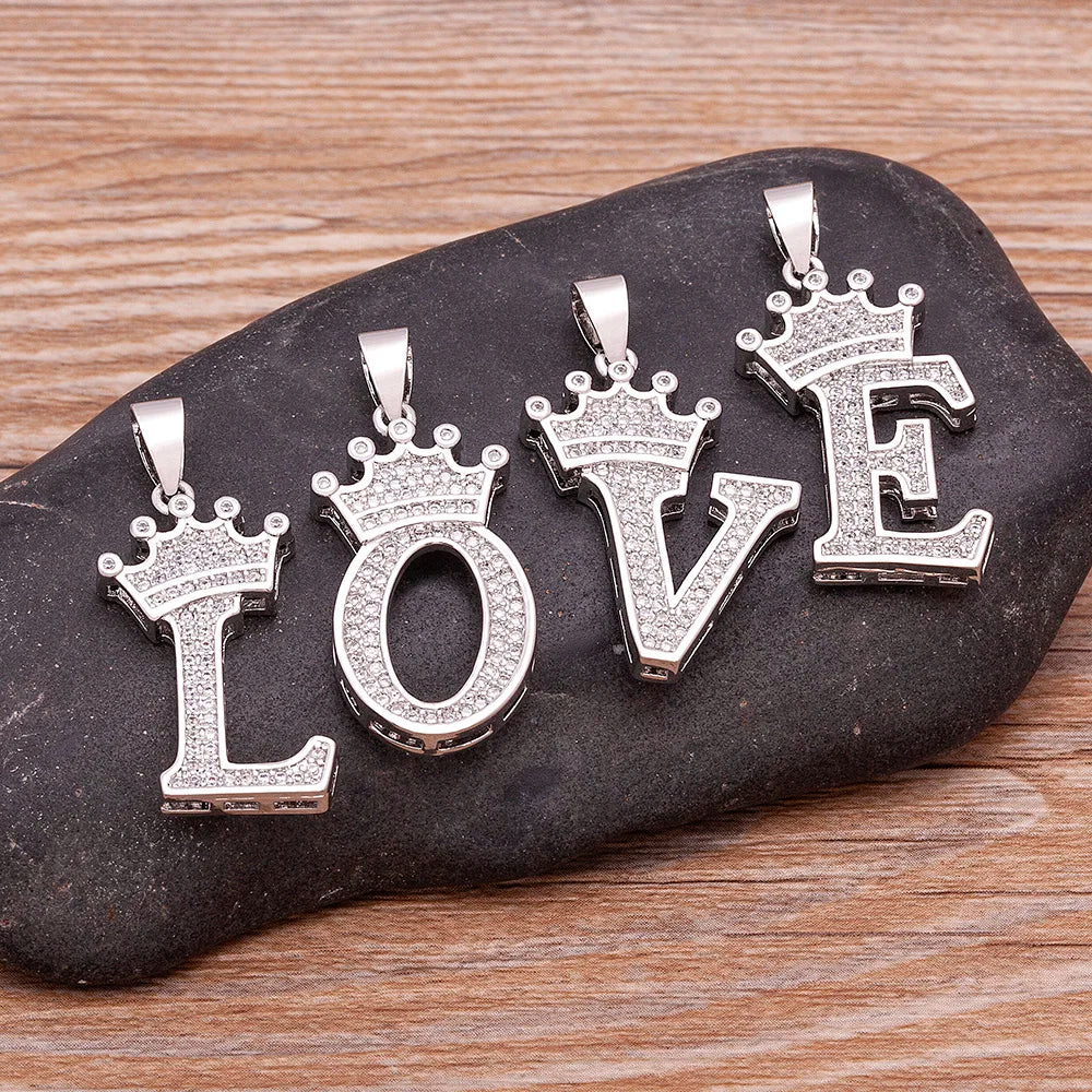 Nidin Luxury A-Z Crown Alphabet Pendant Chain Necklace Punk Style Lucky Initial Name Jewelry Fine Party Wedding