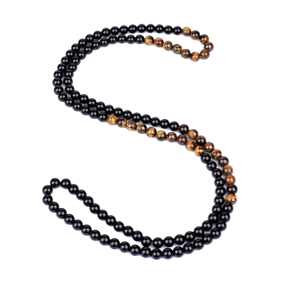 Natural Tiger Eye Stone Beaded Meditation Necklace