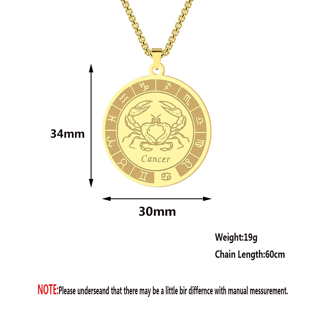 Kinitial Stainless Steel Cancer Zodiac Necklace Pendant for Women Girls Twelve Constellation Chocker Necklaces Jewelry Gift