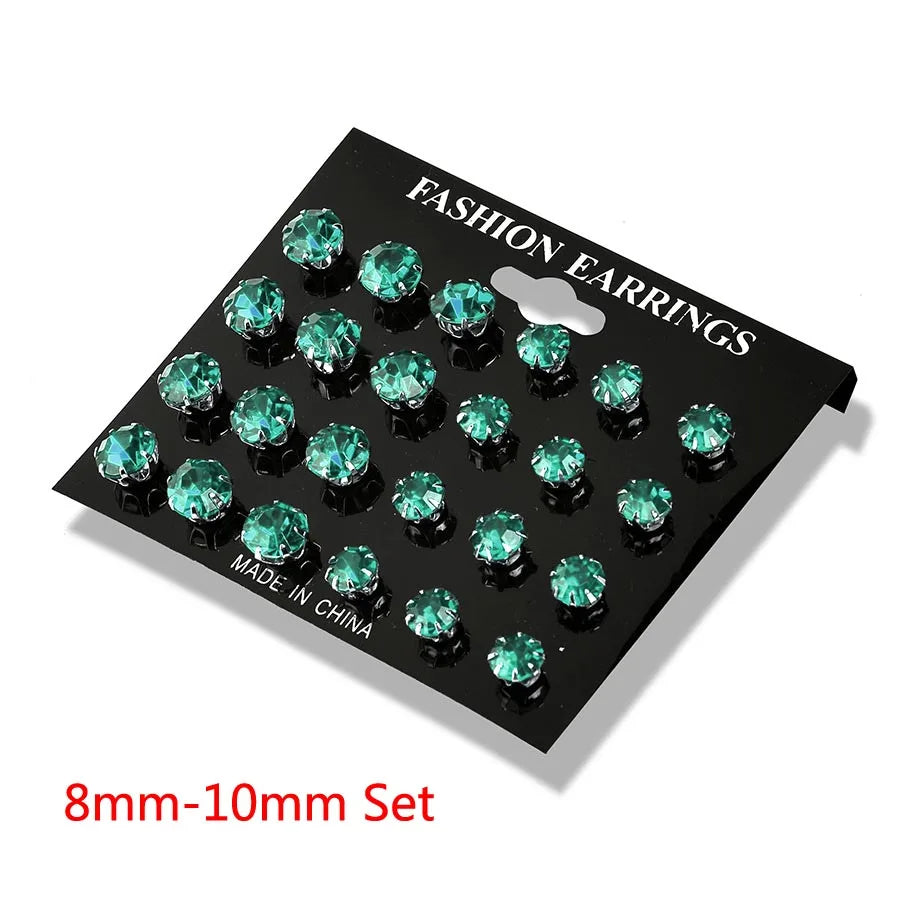 New 12 Pair/Pack White Shiny Wedding Stud Earrings Set For Women Men Crystal Jewelry Accessories Oorbellen Jewelry