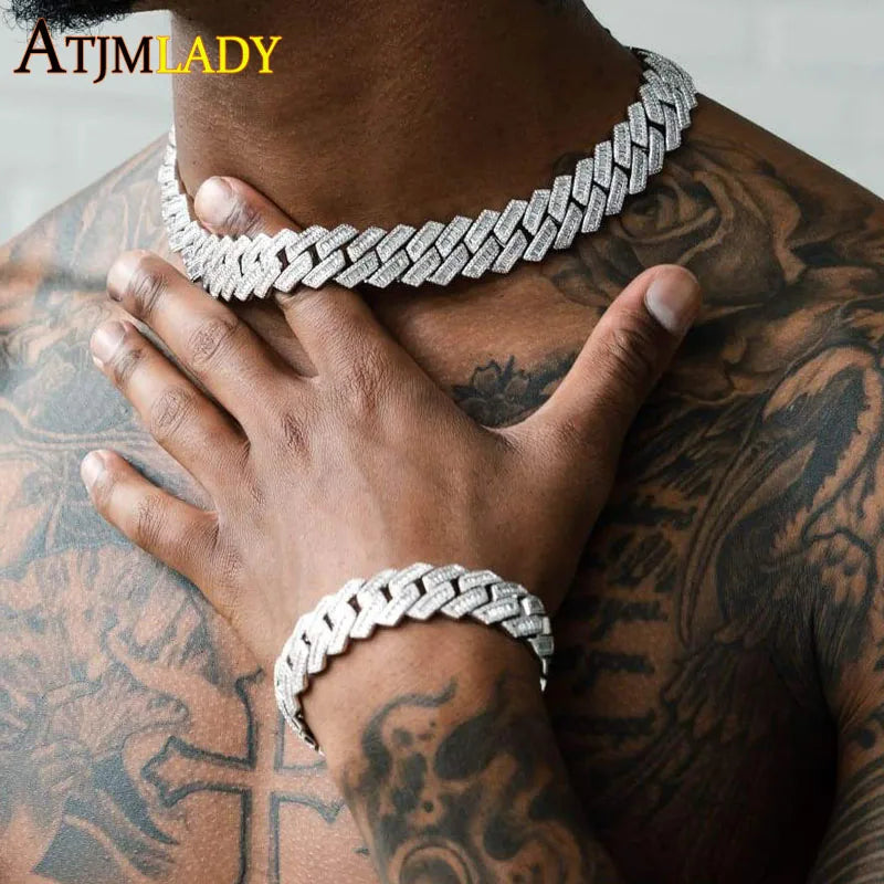 New 19mm Fashion CZ Miami Cuban Chain Heavy Necklace Two Tone Color Iced Out Bling Cubic Zirconia Necklaces Men Hip Hop