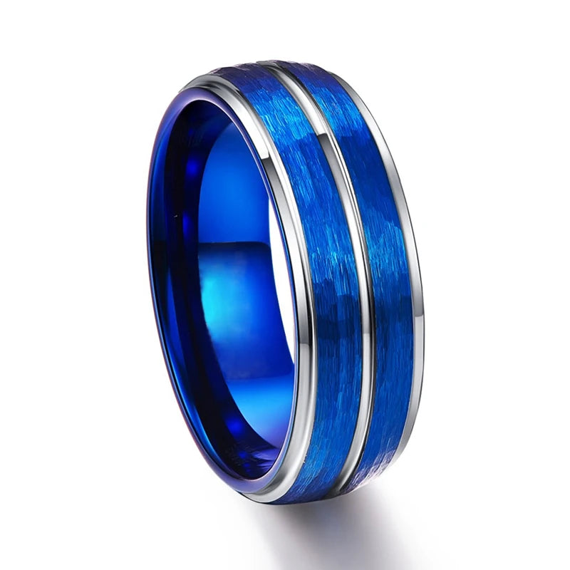 8mm Fashion Brushed Black Ring Simple Stripe Stainless Steel Ring Men Wedding Band