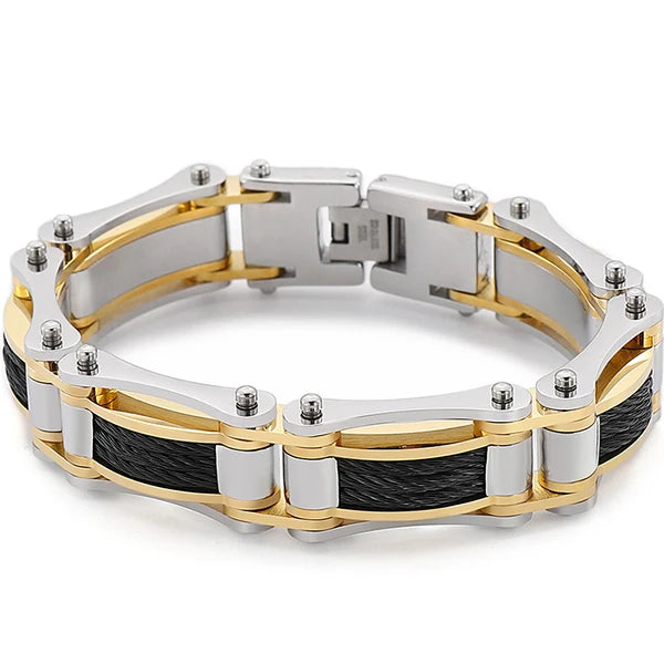 15MM Twist Chain Bracelet Man 18K Gold Color Men's Bracelets On Hand Heavy Stainless Steel Mannen Armband Jewellery