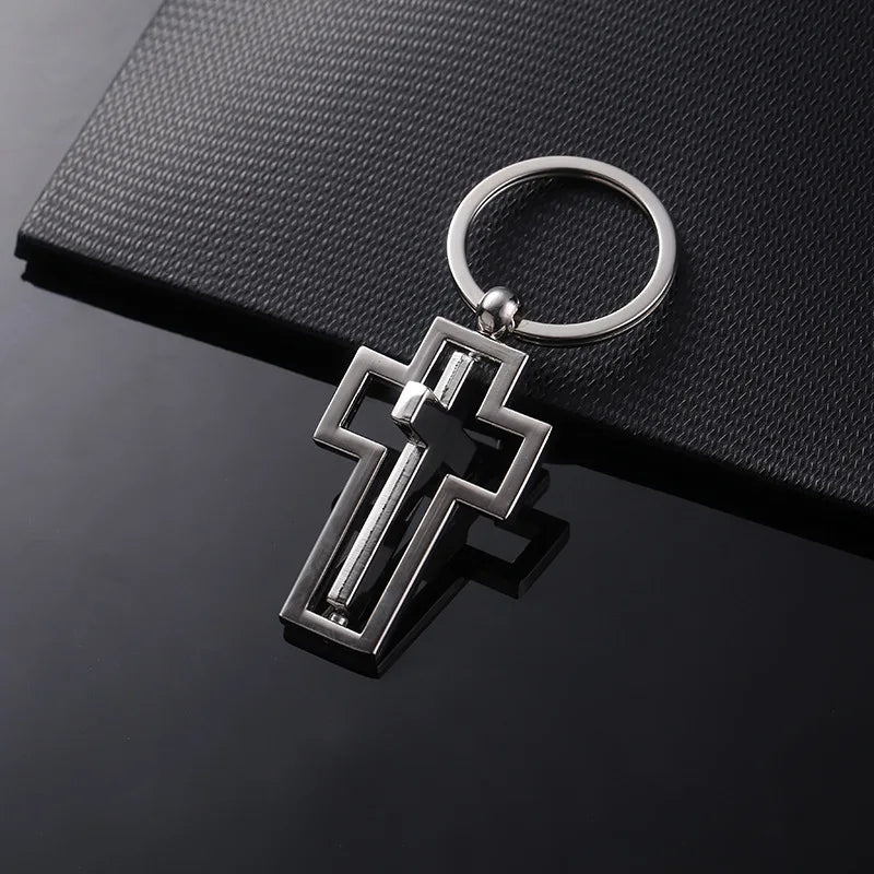 Religious gifts metal keychain New personality rotating cross Key Chain Car pendant activity by custom gift items K2401