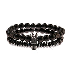 Luxury Men Stone Beads Skull Erkek Bileklik Bracelet Set Black CZ Crown Copper Bracelets For Women Pulseras Mujer