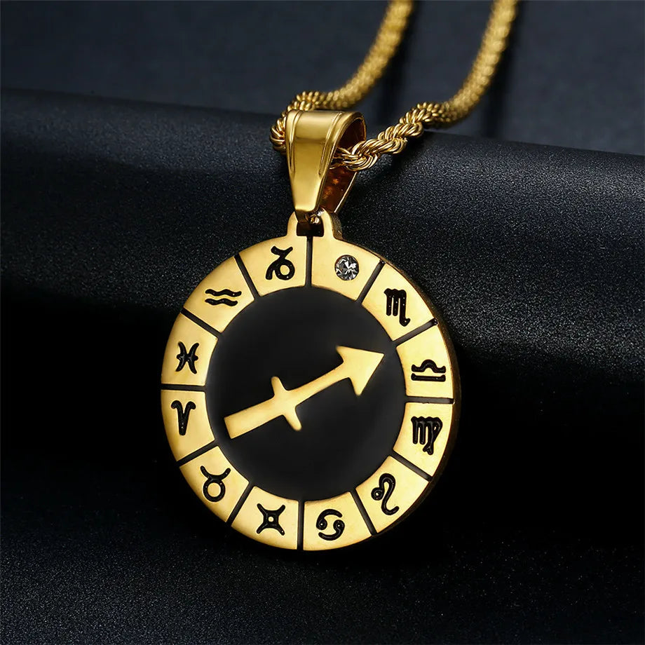 Zodiac Constellation Medallion Pendant — Gold