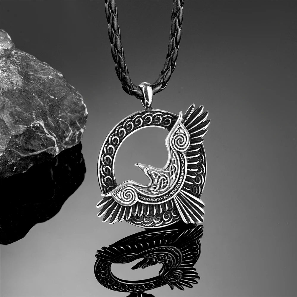 Stainless Steel Norse Mythology Eagle Necklace Men Vikings Raven Never Fade Gold Color Vegvisir Slavic Runes Amulet