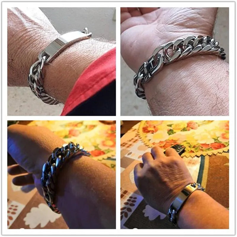 Cuban Link Chain ID Bracelet 15mm 8.66in — 316L Stainless Steel