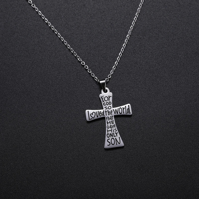 Religious Jesus Cross Pendant Necklace — Stainless Steel Chain