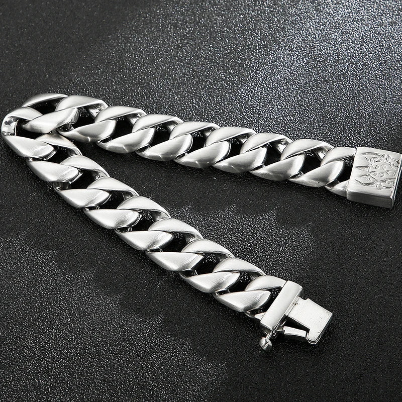 Matte Stainless Steel Men's Wrist Bracelet for Man 15MM Wide Iron On Hand Chain Bracelets Homme Bangle Bikers Jewelry