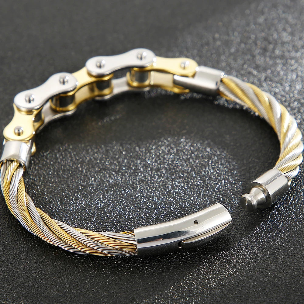 Black Stainless Steel Men's Bracelet Gold Color Handmade Braided Bicycle Motorcycle Chain Bracelets For Men Male Hand
