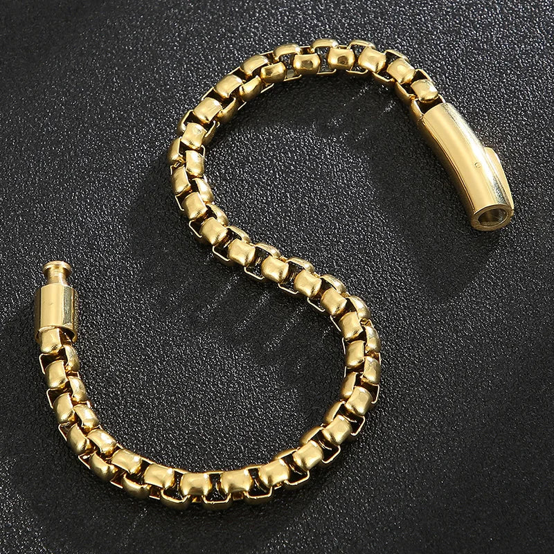 6MM Chain Men's Bracelet Man Gold Color Stainless Steel Boys Bracelets On Hand Engraveable Mannen Armband Jewellery
