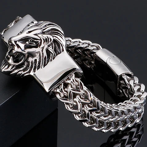 Lion Head Metal Bracelet Man 12MM Wide 316L Stainless Steel Snake Link Chain Men‘s Charm Bracelets On Hand Bands Strap