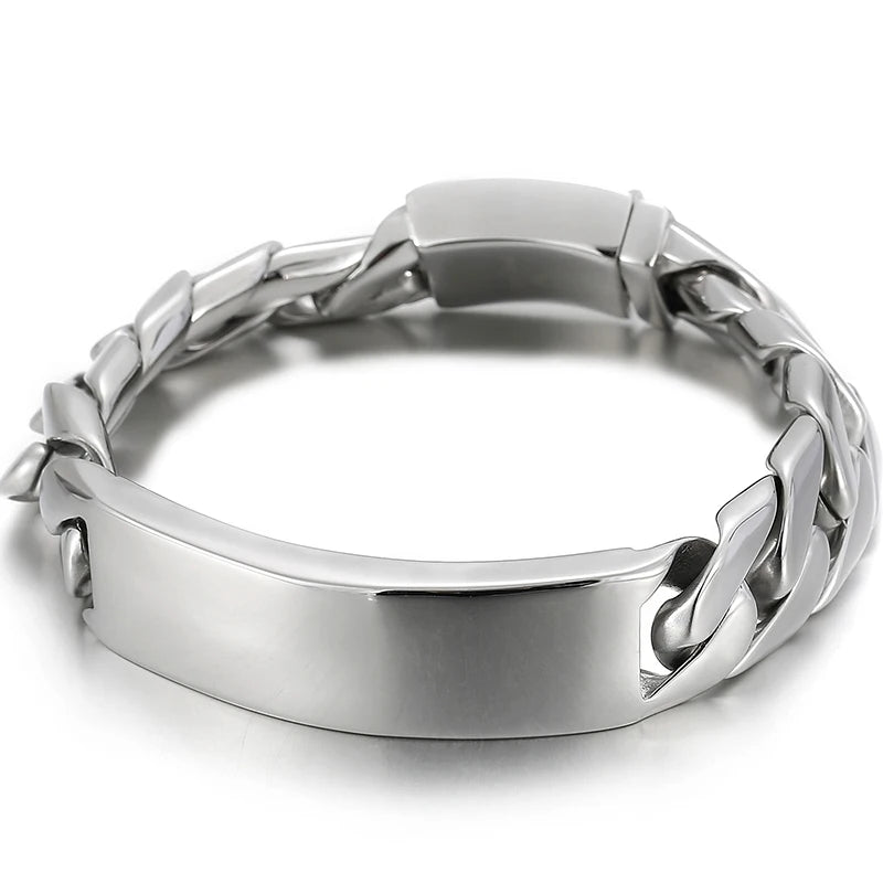 Name Bar ID Bracelet for Men Stainless Steel Cuban Curb Link Chain Customized Logo Engraved Men's Wrist Bracelets