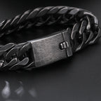 Fongten Retro Black Bracelet For Men Cuban Chain Stainless Steel Heavy Wide Curb Bracelets Bangle Male Jewelry