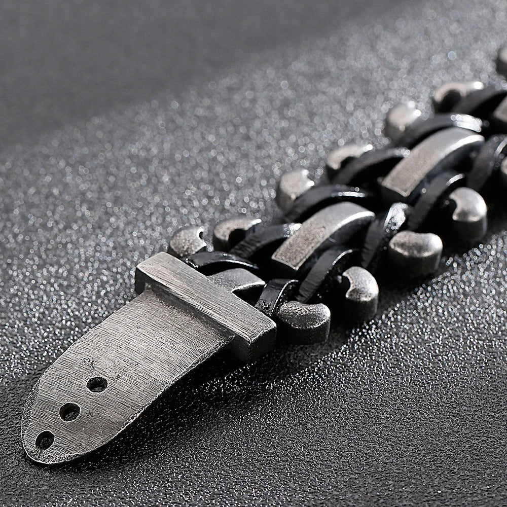 Handmade Leather Braided Bracelet With Belt Buckle Stainless Steel Boys Bracelets Men's Bike Jewellery Accessories Cuff