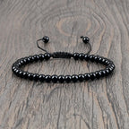 Beaded Bracelet 4 6 8mm Natural Stone Shiny Black Onyx Beads Bracelets & Bangles Adjustable Size Obsidian Wrist Jewelry