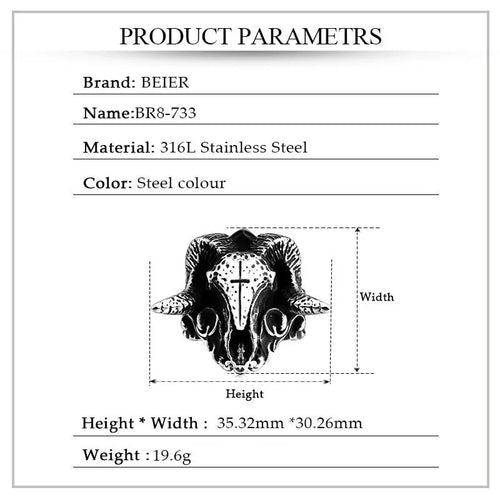 Beier 316L Stainless Steel Ancient dish Sheep cattle head Skull Ring Messenger of hell satan Personality Fashion