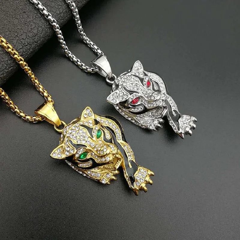 Tiger Crystal Pendant Necklace — Stainless Steel