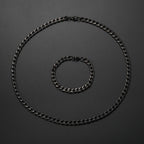 Black Chain Necklace Bracelet Set 8mm — Stainless Steel