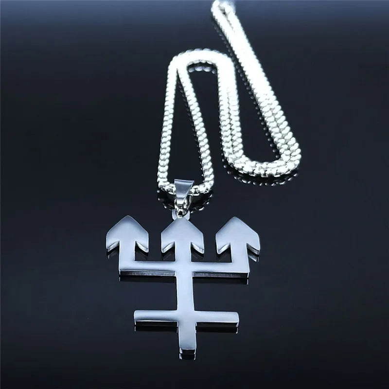 Inverted Cross Silver Chain Necklace — Stainless Steel