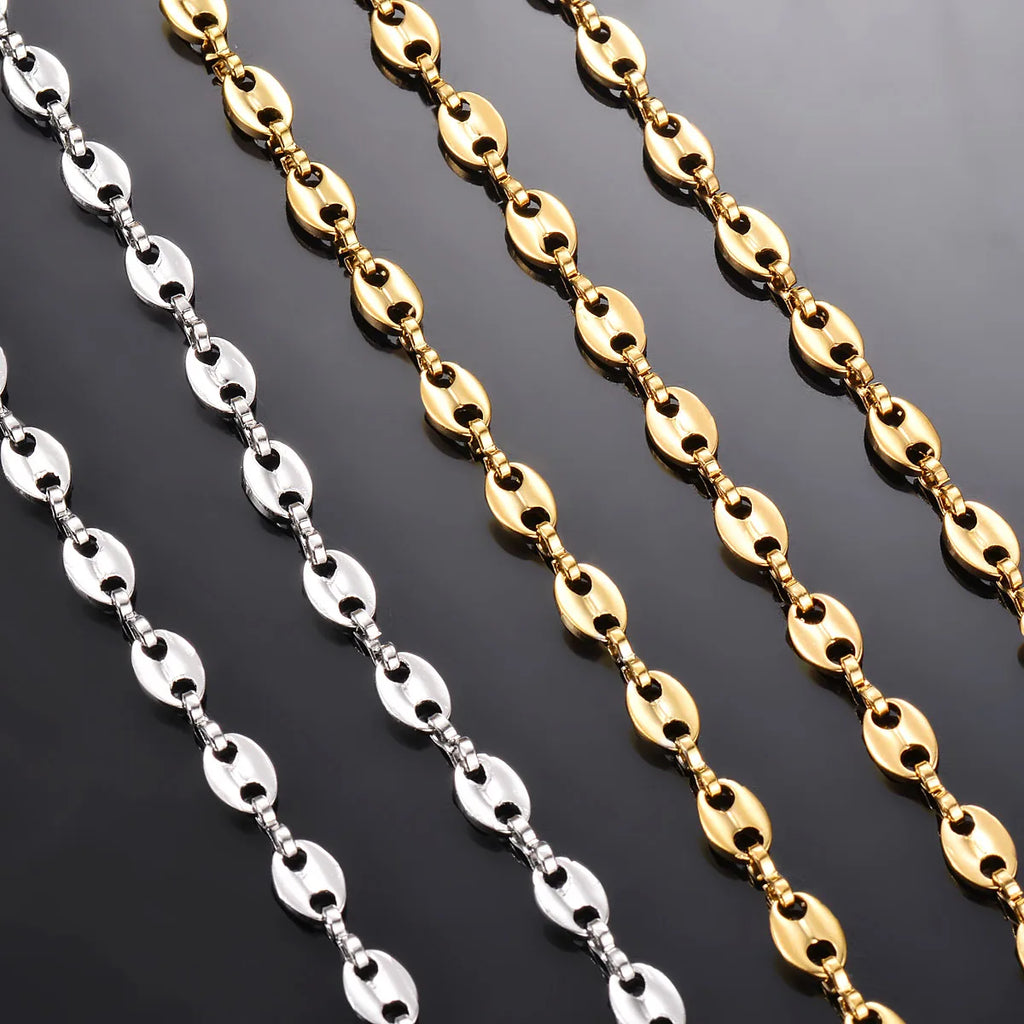 1 Piece Stainless Steel Hip Hop Coffee Bean Chains Necklaces Pig Nose Chains Bracelets Punk Necklace