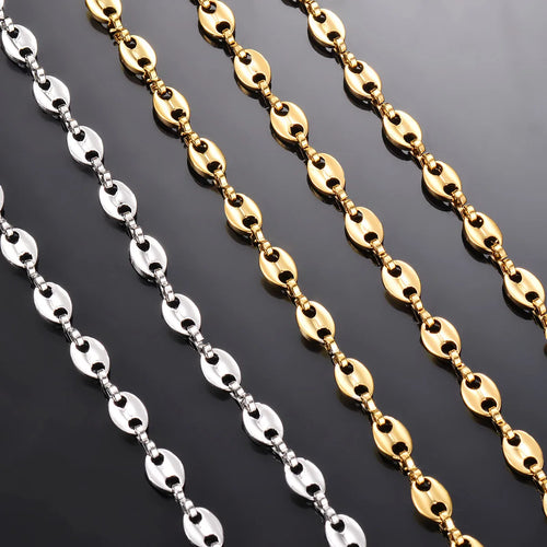 1 Piece Stainless Steel Hip Hop Coffee Bean Chains Necklaces Pig Nose Chains Bracelets Punk Necklace