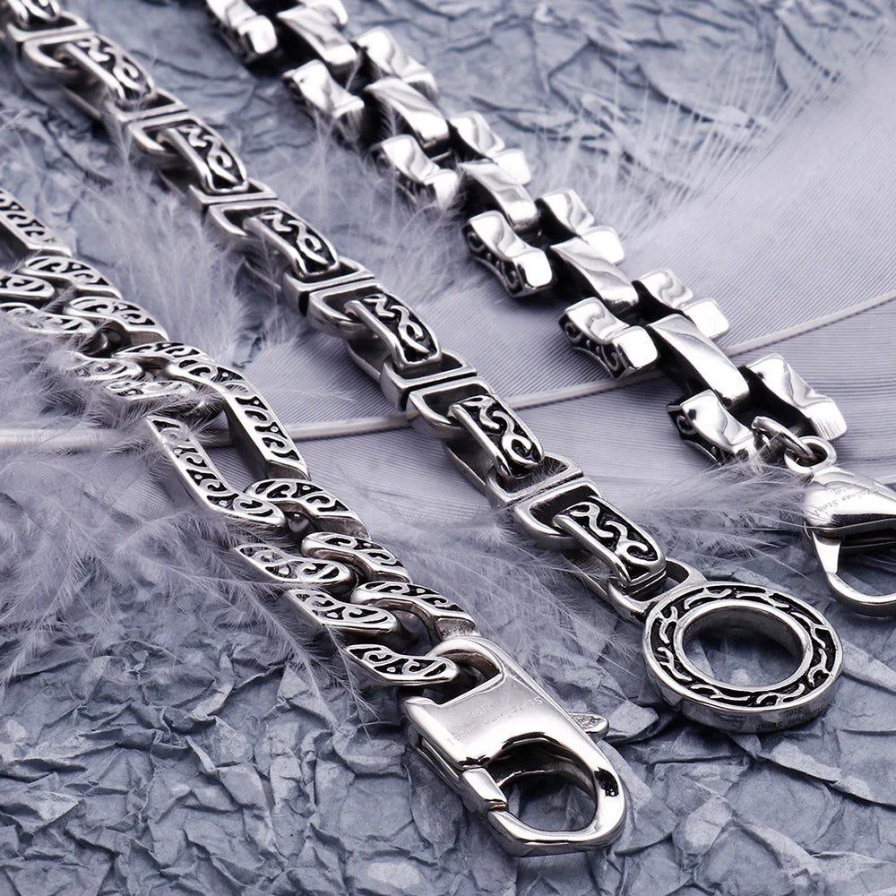 Retro 316L Stainless Steel Cast Metal Bracelet for Men 8MM Pattern Chain Men's Bracelets Male Bikers' Jewelry