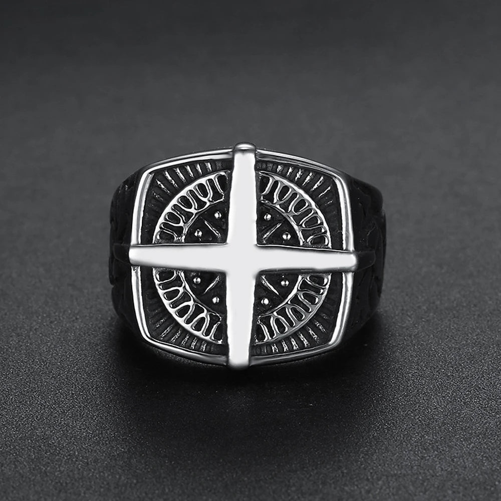 Viking Pirate Compass Geometric Ring — Stainless Steel