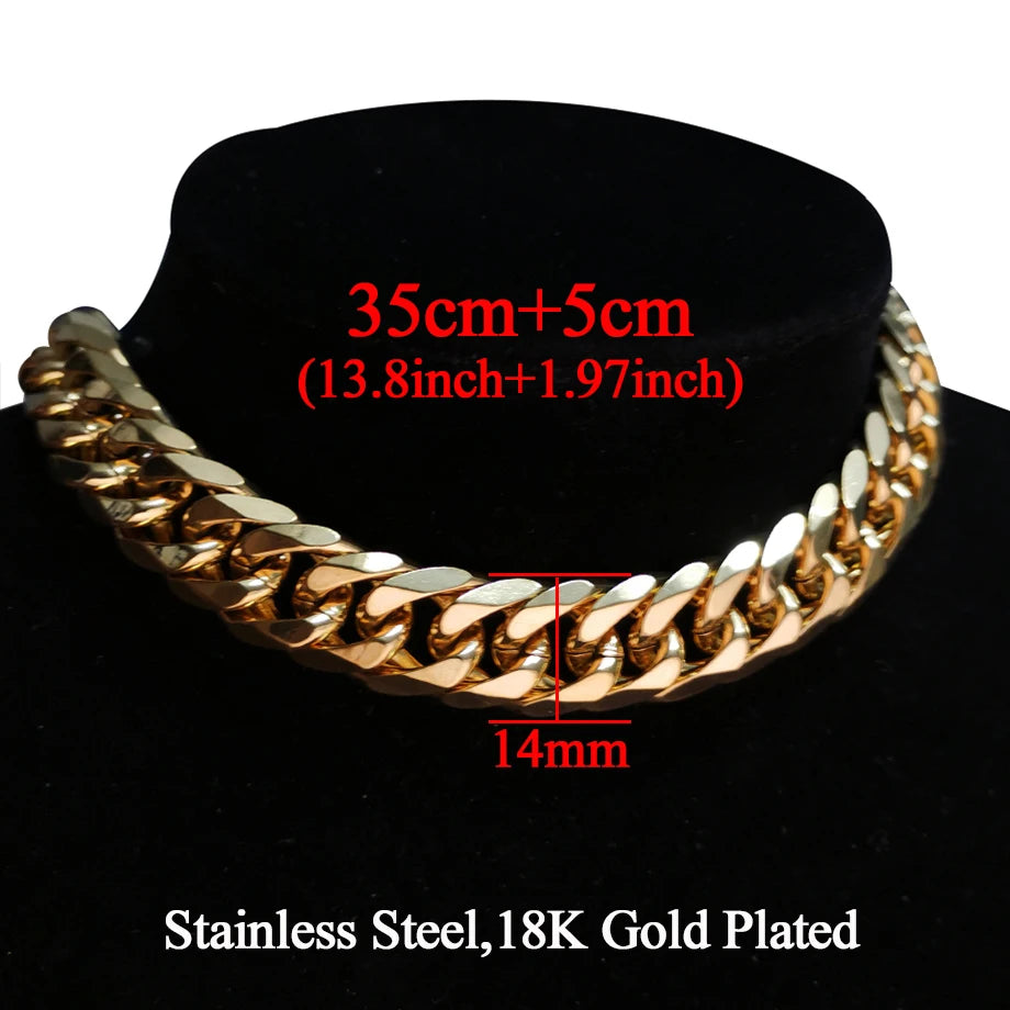 Punk Cuban Link Choker Necklace Collar Statement Chunky Stainless Steel Gold Color Thick Chain Necklace For Men Women Jewelry