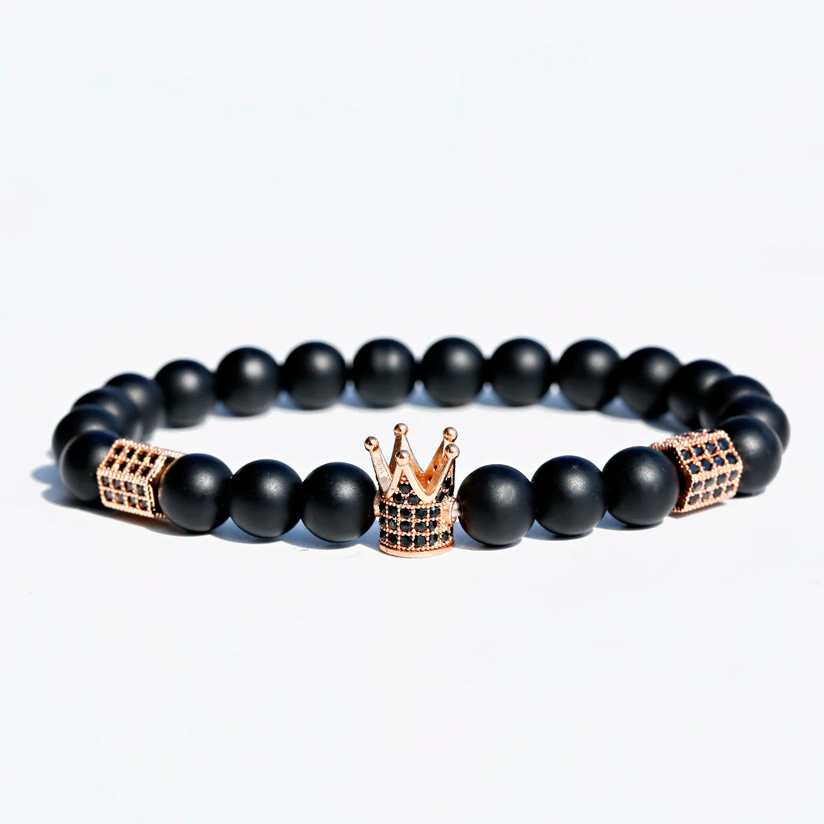 Luxury Men Stone Beads Skull Erkek Bileklik Bracelet Set Black CZ Crown Copper Bracelets For Women Pulseras Mujer