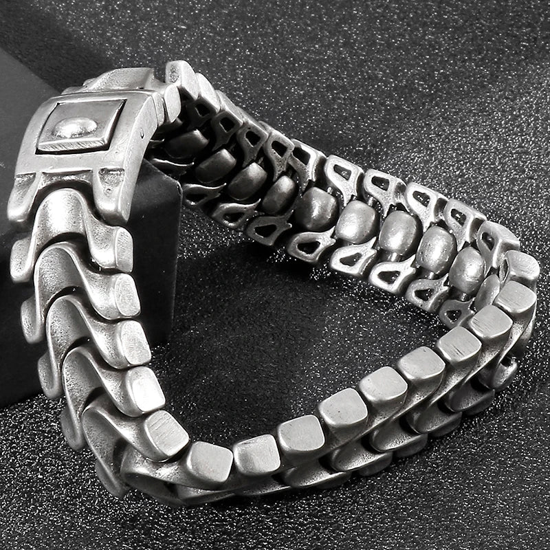 Men's Stainless Steel 16MM Keel Chain Bracelet For Man 8.46 Inches Vintage Old Silver Color Metal Jewellery Items
