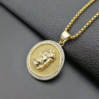 Gold Jesus Piece Pendant Necklace for Men — Stainless Steel