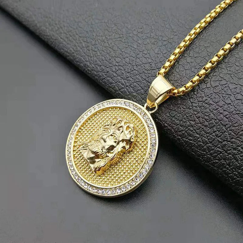 Gold Jesus Piece Pendant Necklace for Men — Stainless Steel