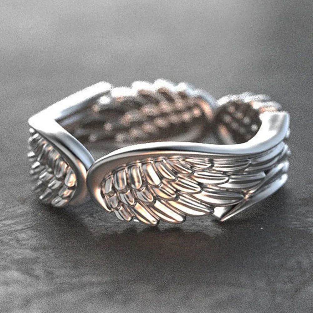 Angel Wing Feather Band Ring for Women — Silver-Tone