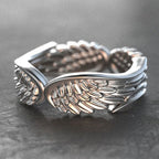 Angel Wing Feather Band Ring for Women — Silver-Tone