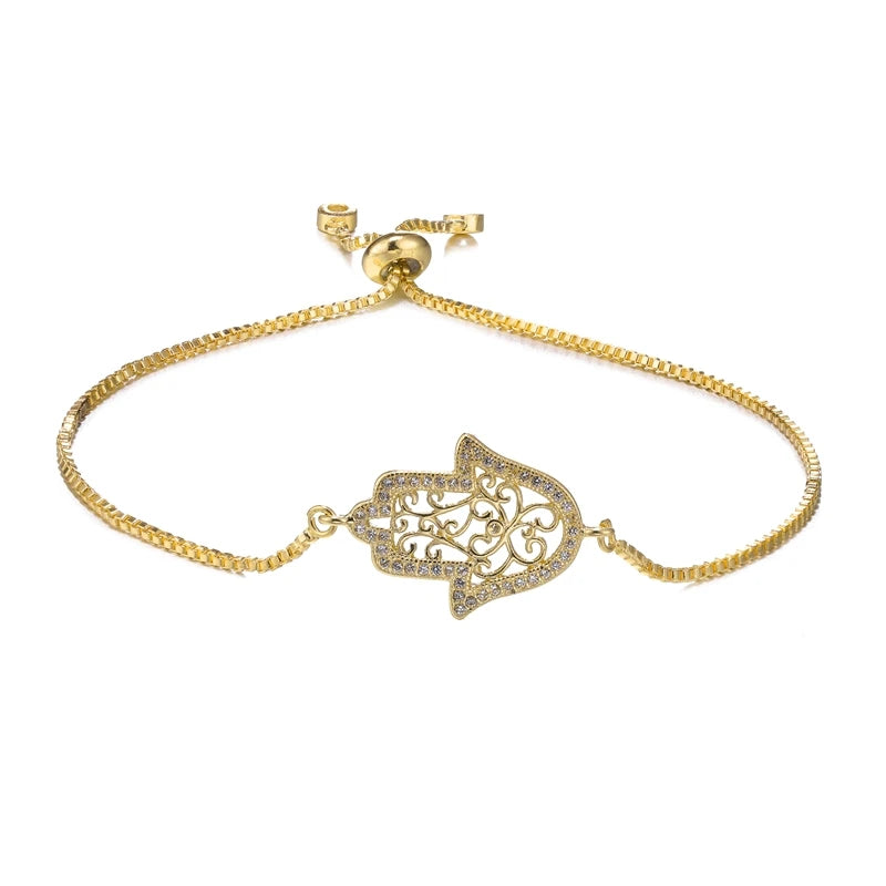 Iced Out Hamsa Copper Bracelet — Adjustable